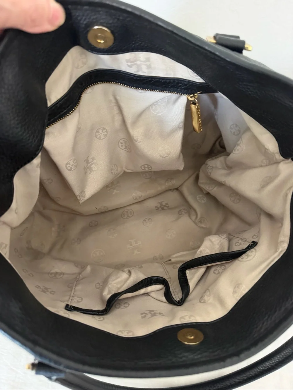 Tory Burch Black Leather Shoulder Tote with Gold Logo